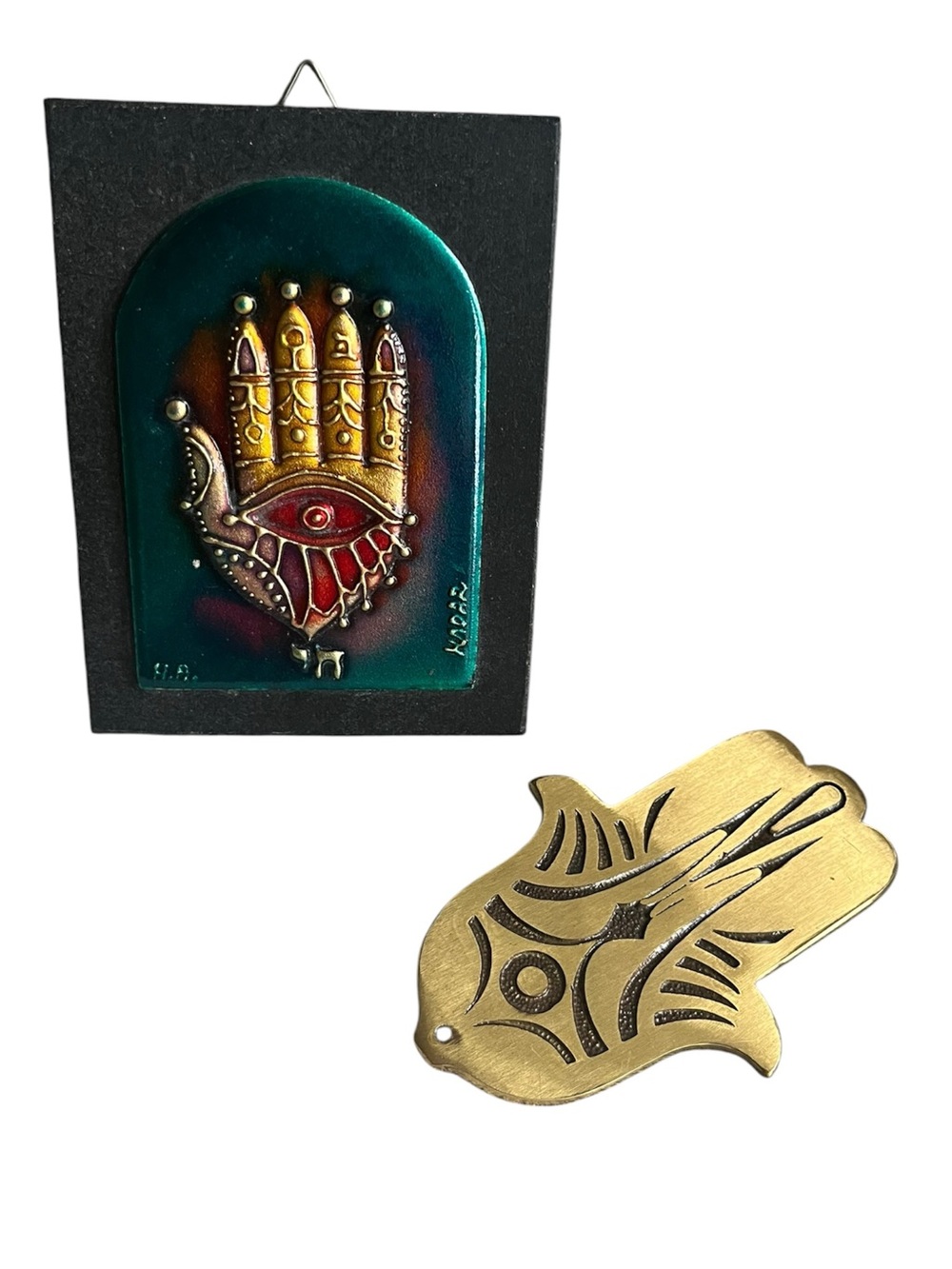 Vintage Hamsa Hand Wall Decor Bundle Brass Good Luck Charm Judaica Israel